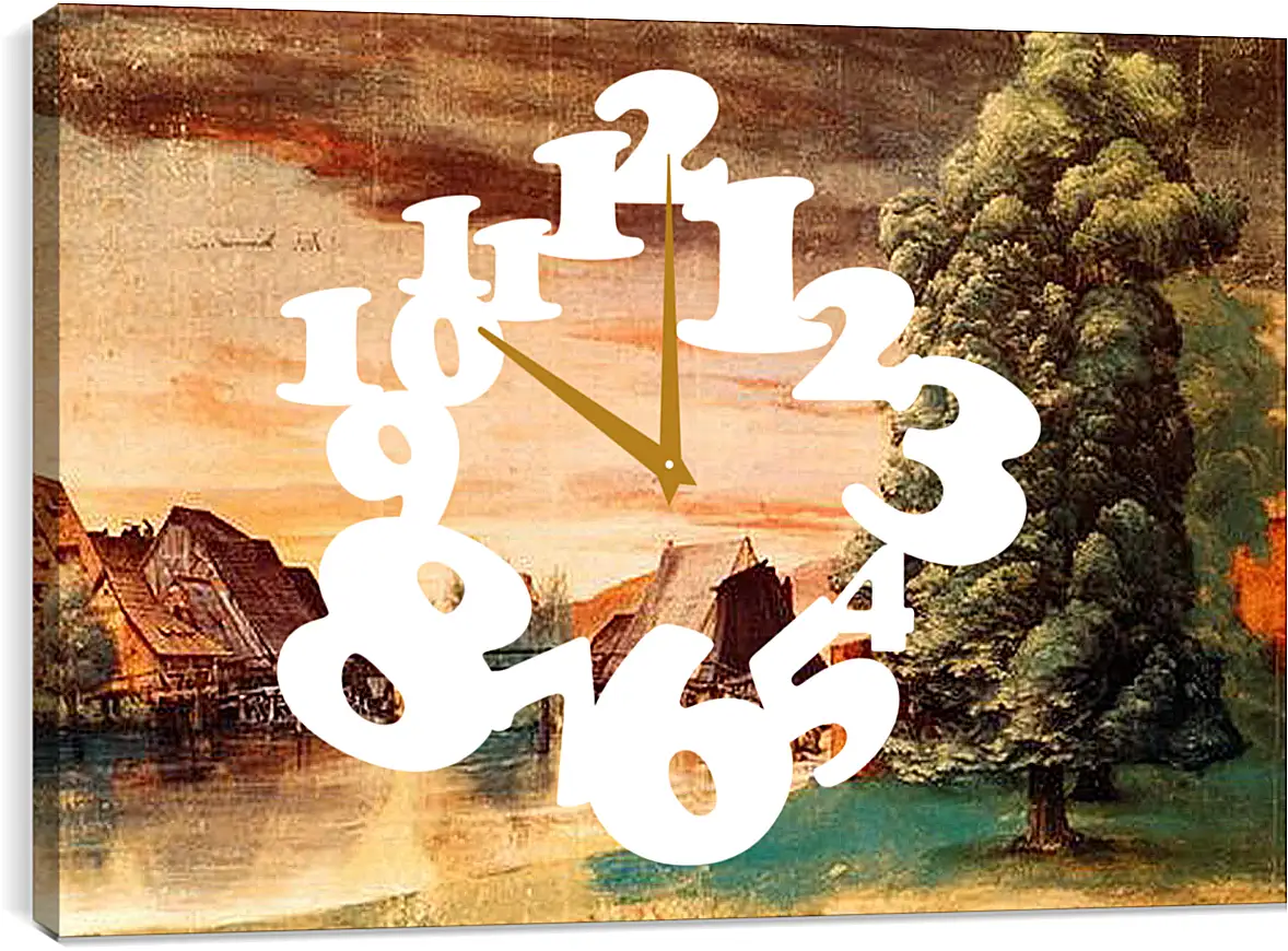 Часы картина - The Cooper Mill on the Pegnitz. Мельница на реке Пегниц. Альбрехт Дюрер