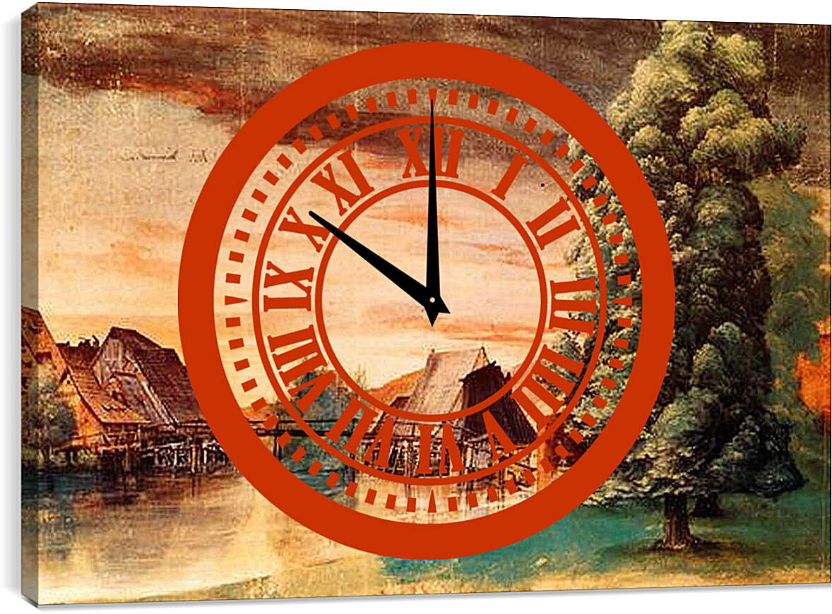 Часы картина - The Cooper Mill on the Pegnitz. Мельница на реке Пегниц. Альбрехт Дюрер