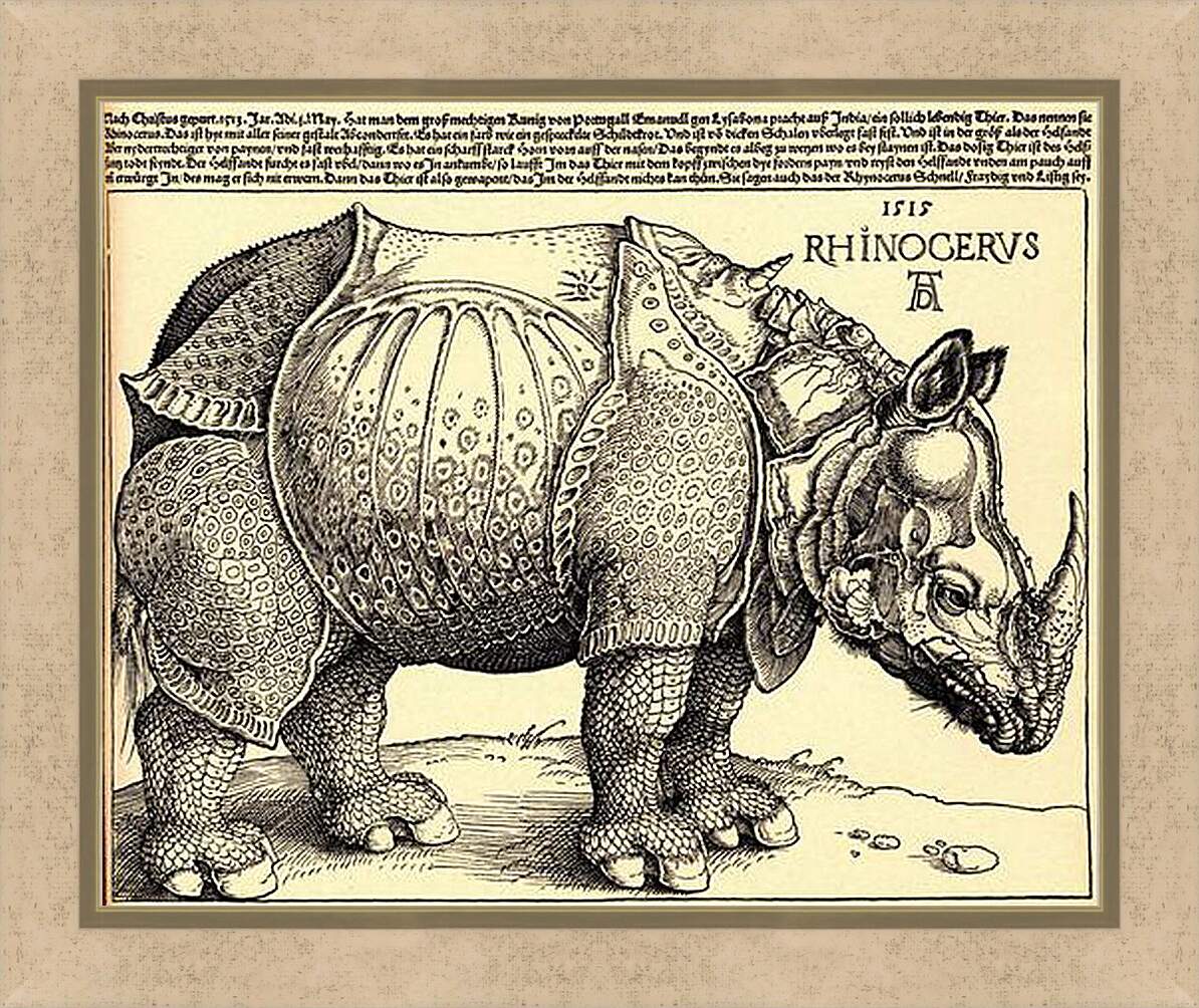 Картина в раме - Rhinoceros. Носорог. Альбрехт Дюрер