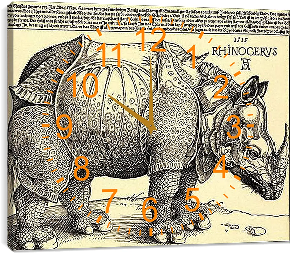 Часы картина - Rhinoceros. Носорог. Альбрехт Дюрер