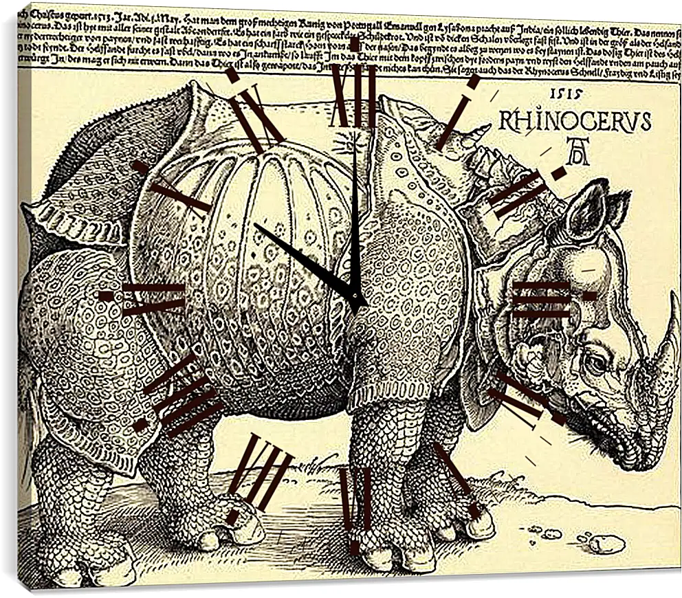 Часы картина - Rhinoceros. Носорог. Альбрехт Дюрер