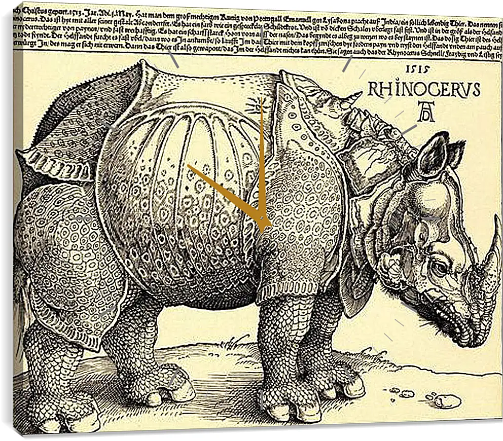 Часы картина - Rhinoceros. Носорог. Альбрехт Дюрер