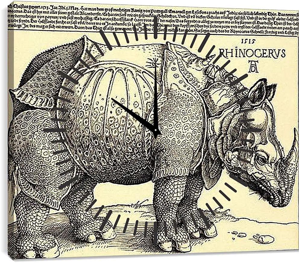 Часы картина - Rhinoceros. Носорог. Альбрехт Дюрер