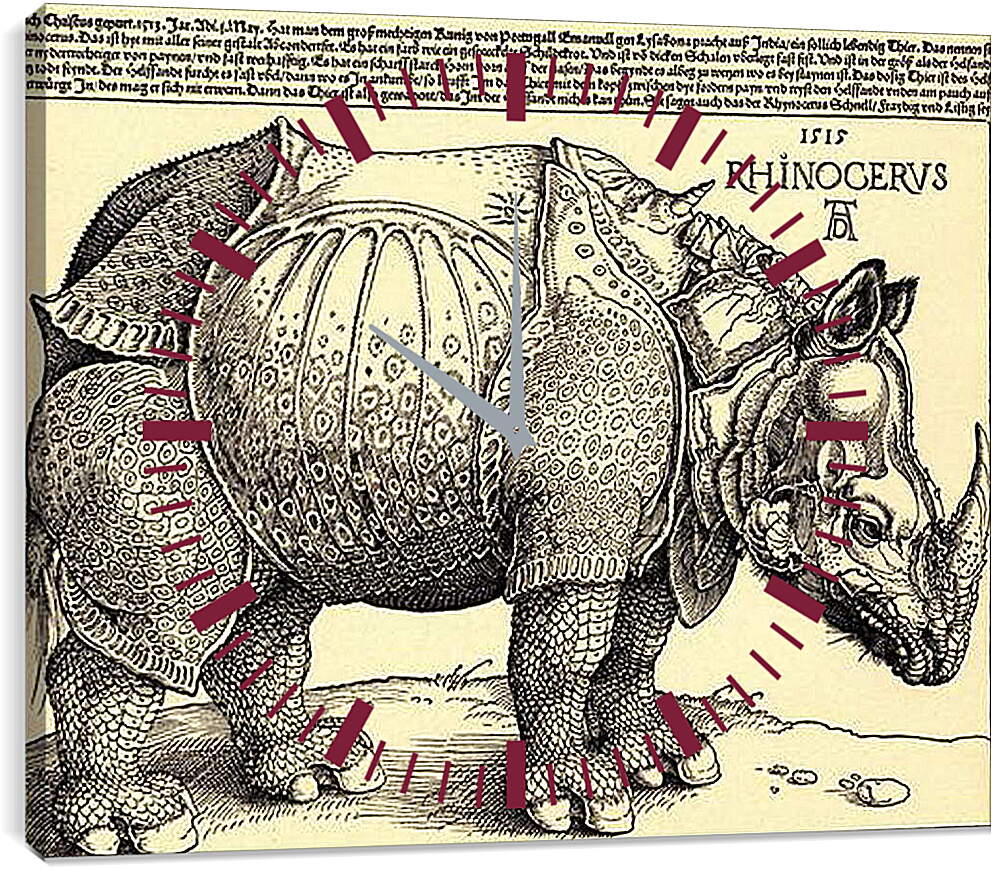 Часы картина - Rhinoceros. Носорог. Альбрехт Дюрер