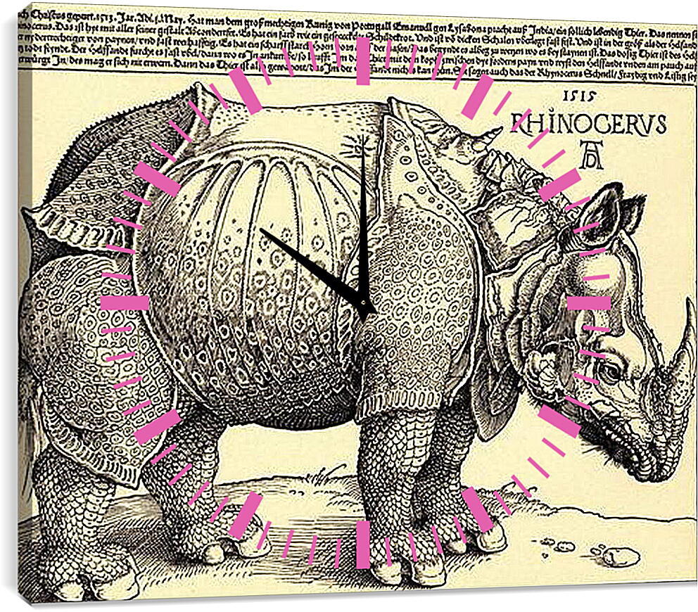 Часы картина - Rhinoceros. Носорог. Альбрехт Дюрер