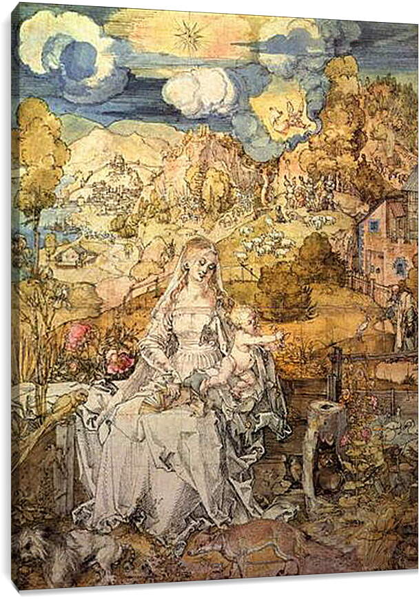 Постер и плакат - Madonna with Animals. Богородица с Иисусом среди животных Альбрехт Дюрер