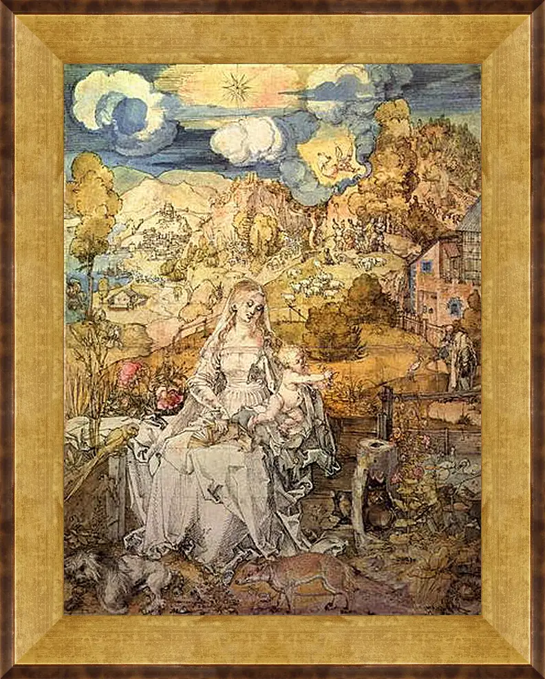 Картина в раме - Madonna with Animals. Богородица с Иисусом среди животных Альбрехт Дюрер