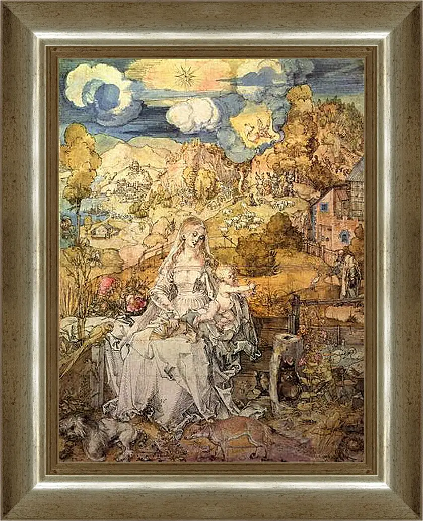 Картина в раме - Madonna with Animals. Богородица с Иисусом среди животных Альбрехт Дюрер