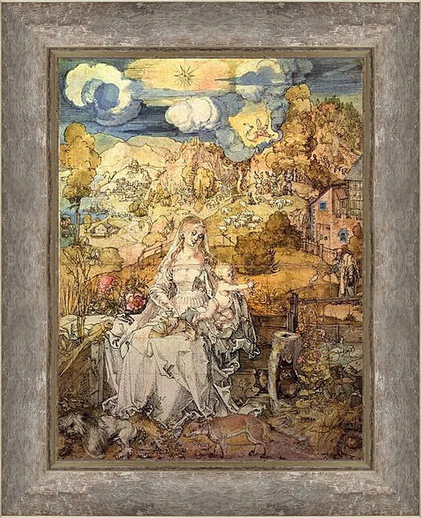 Картина в раме - Madonna with Animals. Богородица с Иисусом среди животных Альбрехт Дюрер