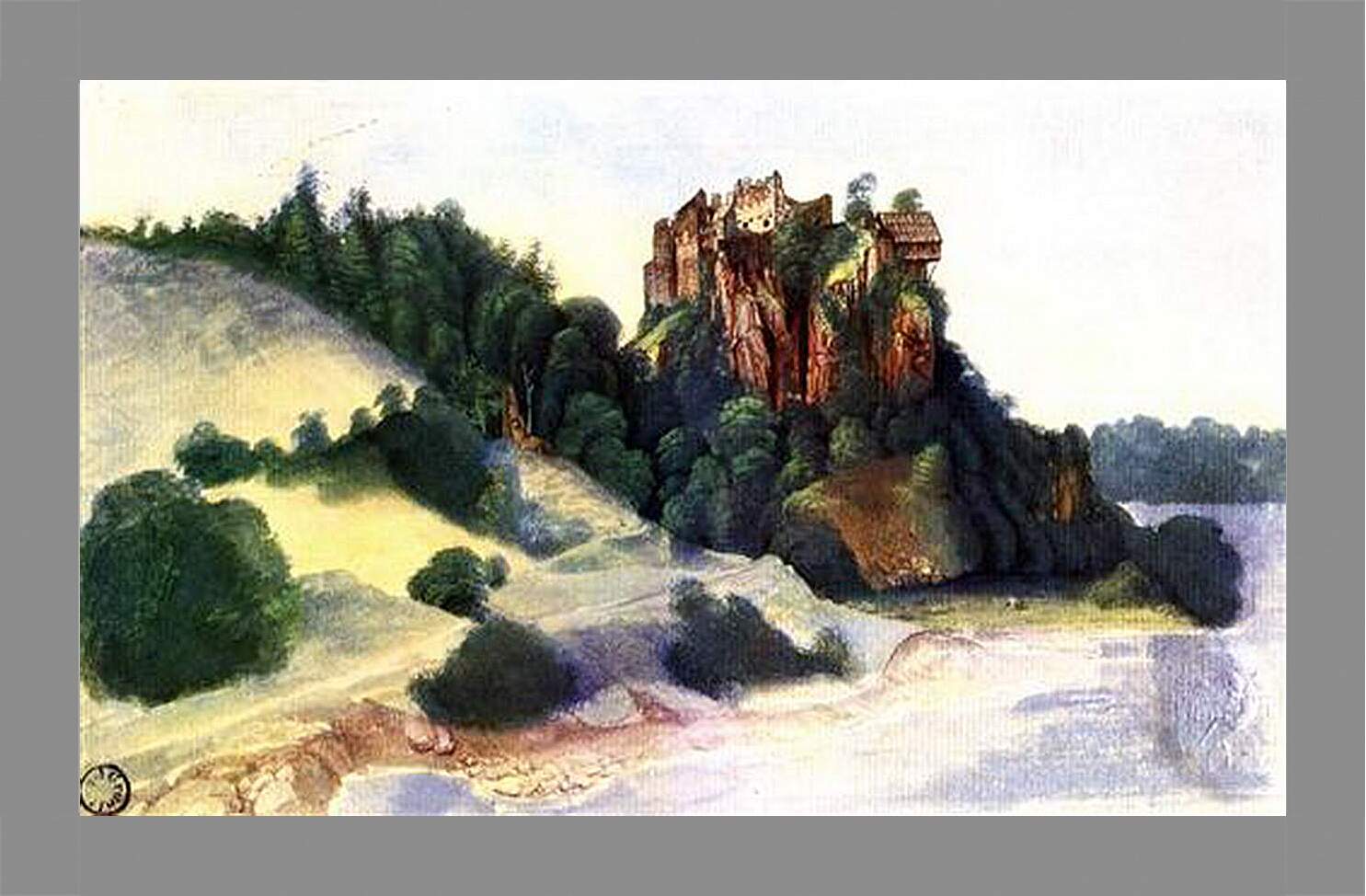 Картина в раме - Castle Segonzano in Cembra-Tal. Вид на замок с реки. Альбрехт Дюрер