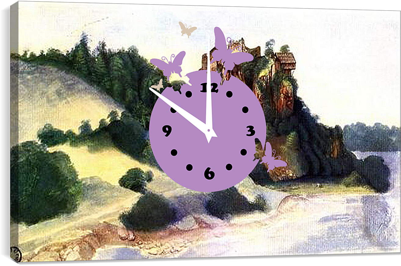 Часы картина - Castle Segonzano in Cembra-Tal. Вид на замок с реки. Альбрехт Дюрер