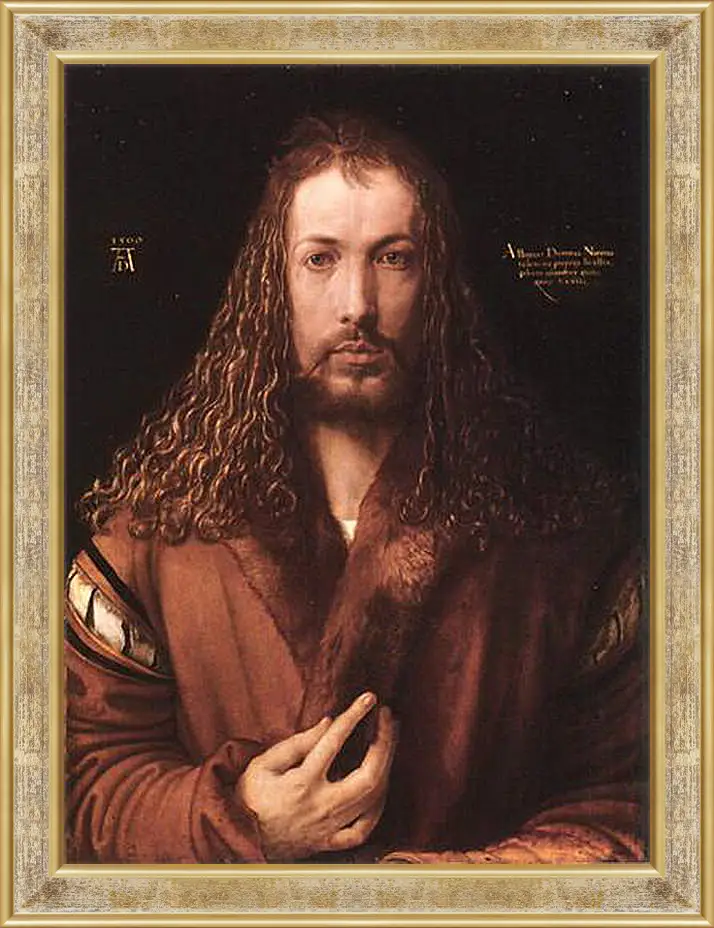 Картина в раме - Self-portrait by Albrecht. Автопортрет в одежде, отделанной мехом. Альбрехт Дюрер