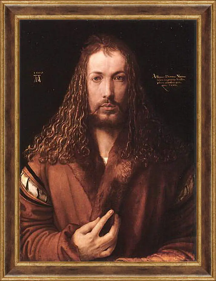 Картина в раме - Self-portrait by Albrecht. Автопортрет в одежде, отделанной мехом. Альбрехт Дюрер