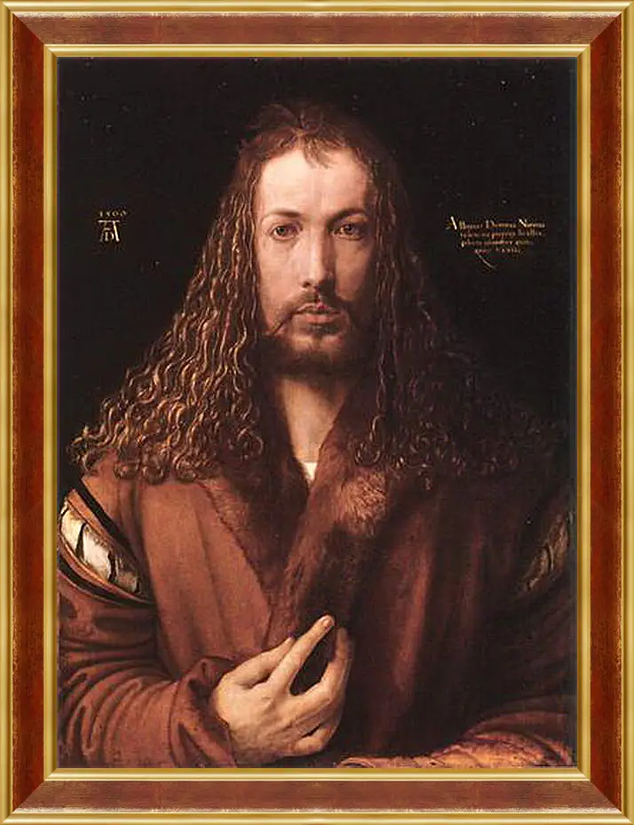 Картина в раме - Self-portrait by Albrecht. Автопортрет в одежде, отделанной мехом. Альбрехт Дюрер