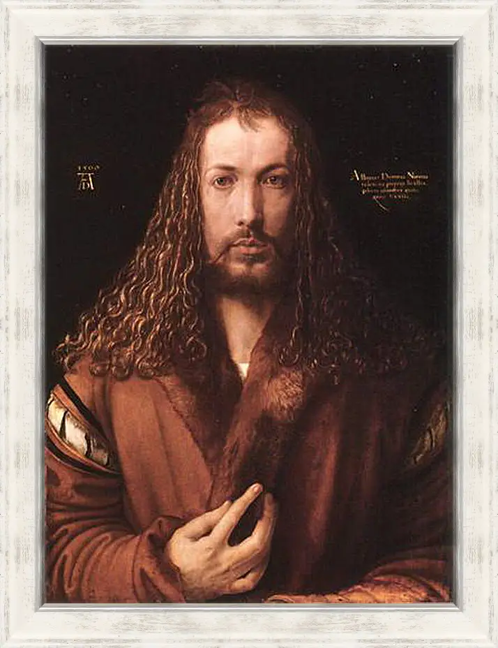 Картина в раме - Self-portrait by Albrecht. Автопортрет в одежде, отделанной мехом. Альбрехт Дюрер