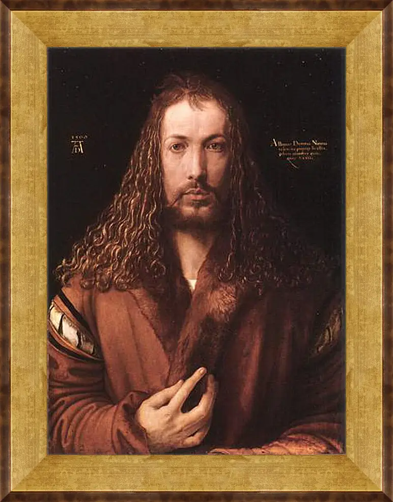 Картина в раме - Self-portrait by Albrecht. Автопортрет в одежде, отделанной мехом. Альбрехт Дюрер