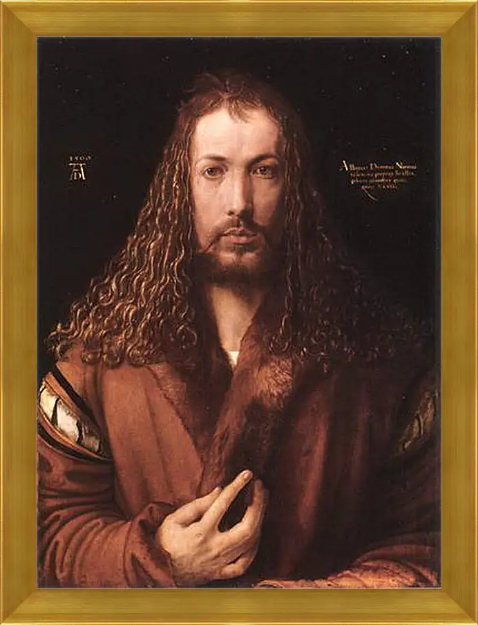 Картина в раме - Self-portrait by Albrecht. Автопортрет в одежде, отделанной мехом. Альбрехт Дюрер