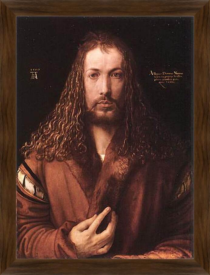 Картина в раме - Self-portrait by Albrecht. Автопортрет в одежде, отделанной мехом. Альбрехт Дюрер