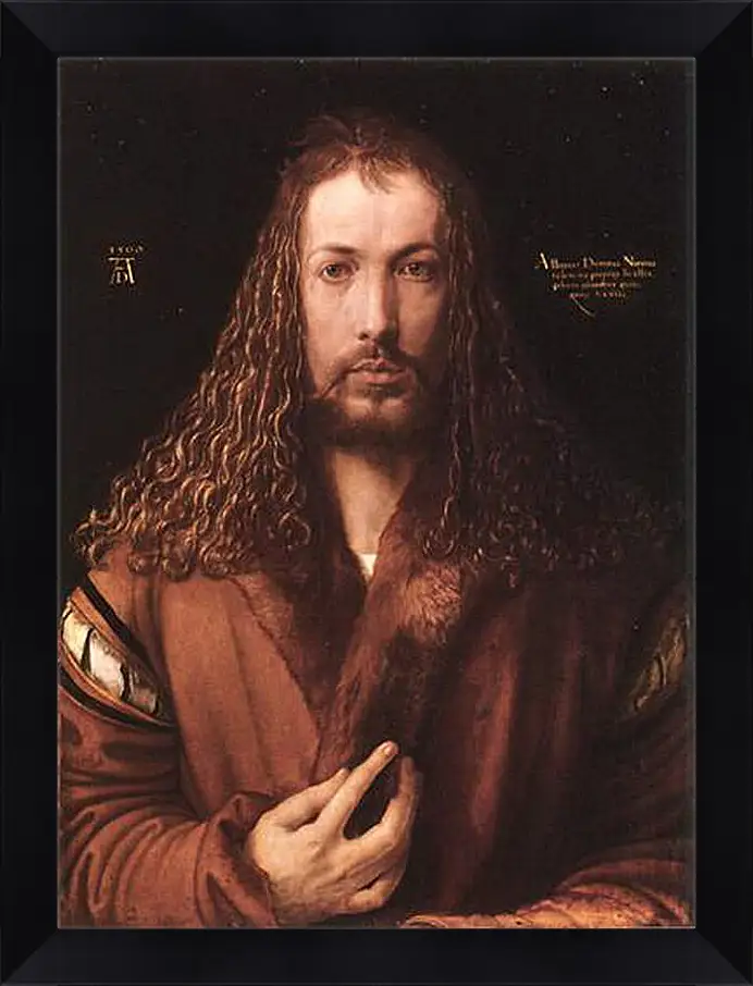 Картина в раме - Self-portrait by Albrecht. Автопортрет в одежде, отделанной мехом. Альбрехт Дюрер