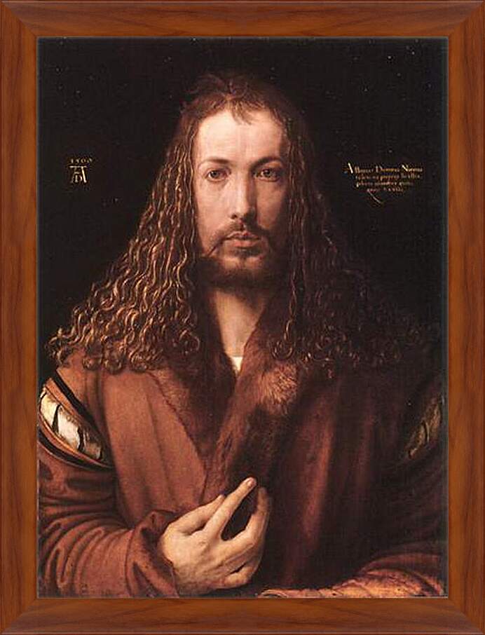 Картина в раме - Self-portrait by Albrecht. Автопортрет в одежде, отделанной мехом. Альбрехт Дюрер