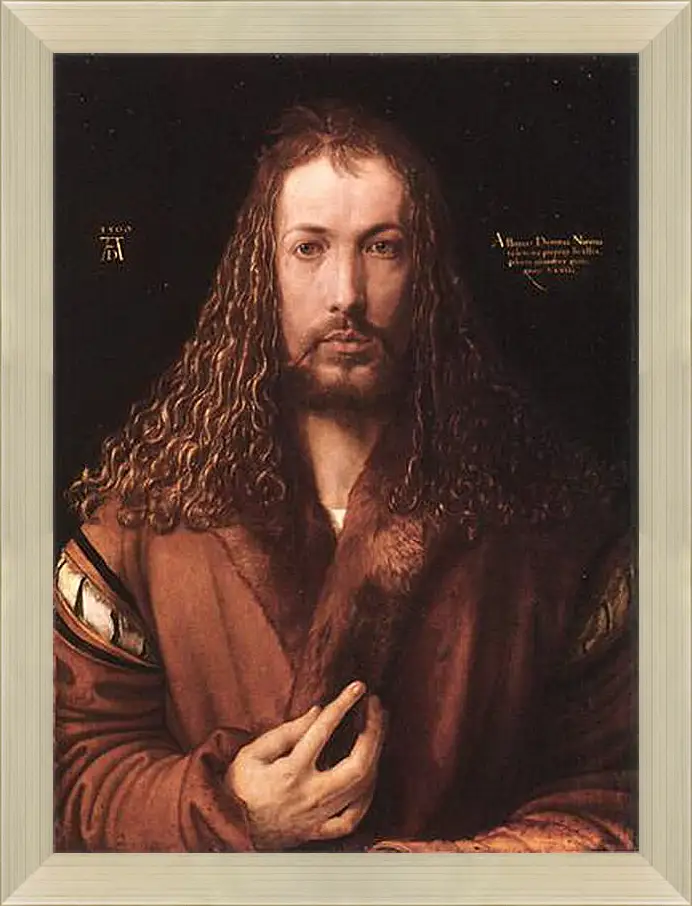 Картина в раме - Self-portrait by Albrecht. Автопортрет в одежде, отделанной мехом. Альбрехт Дюрер