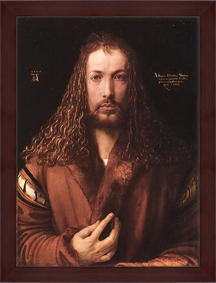 Картина в раме - Self-portrait by Albrecht. Автопортрет в одежде, отделанной мехом. Альбрехт Дюрер