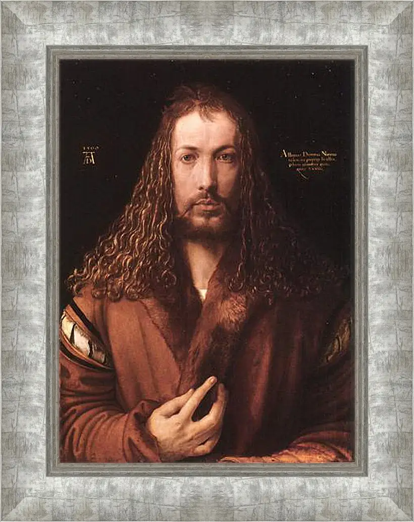 Картина в раме - Self-portrait by Albrecht. Автопортрет в одежде, отделанной мехом. Альбрехт Дюрер