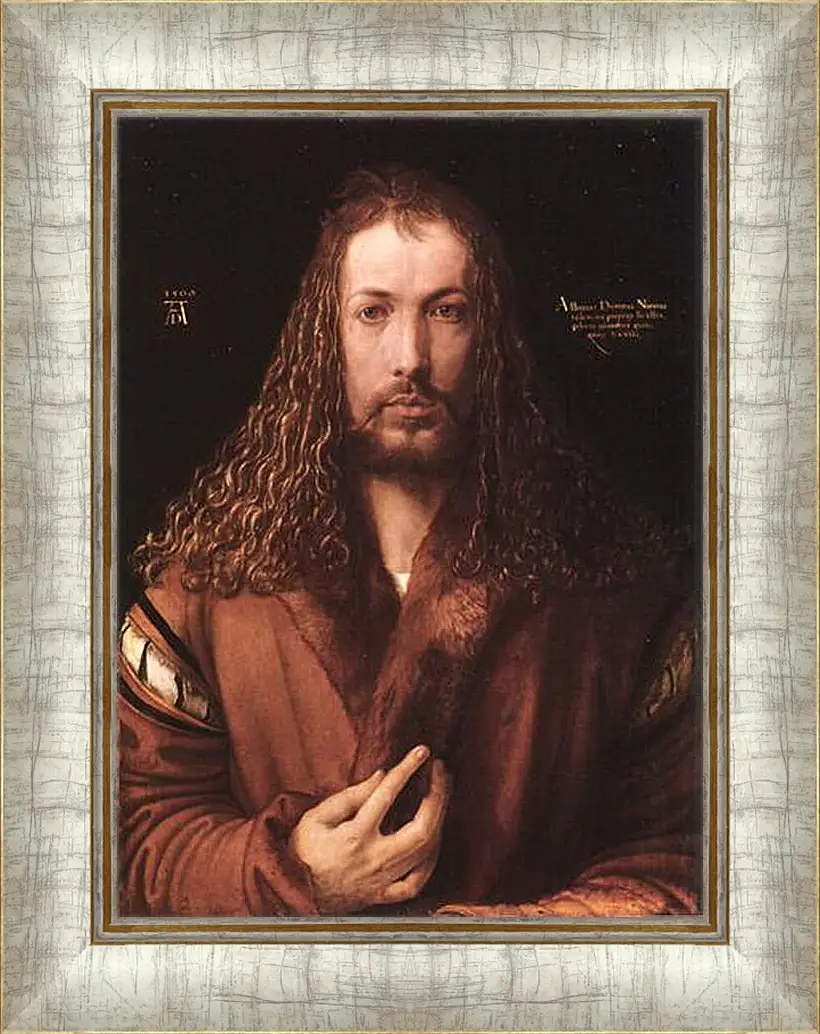 Картина в раме - Self-portrait by Albrecht. Автопортрет в одежде, отделанной мехом. Альбрехт Дюрер