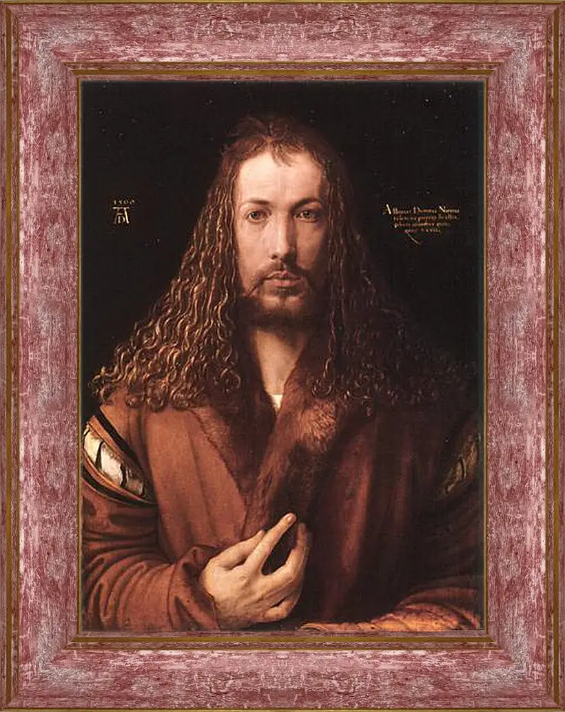 Картина в раме - Self-portrait by Albrecht. Автопортрет в одежде, отделанной мехом. Альбрехт Дюрер