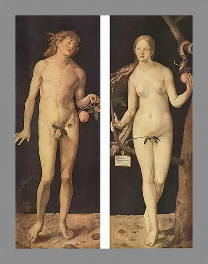 Картина в раме - Adam and Eve. Адам и Ева. Альбрехт Дюрер