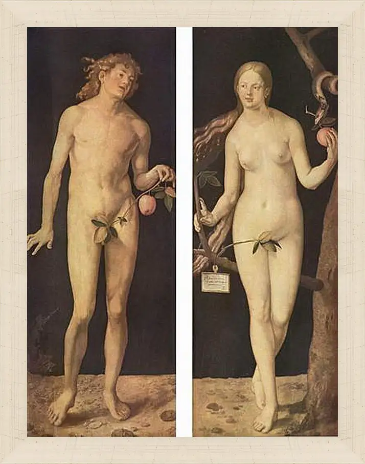 Картина в раме - Adam and Eve. Адам и Ева. Альбрехт Дюрер