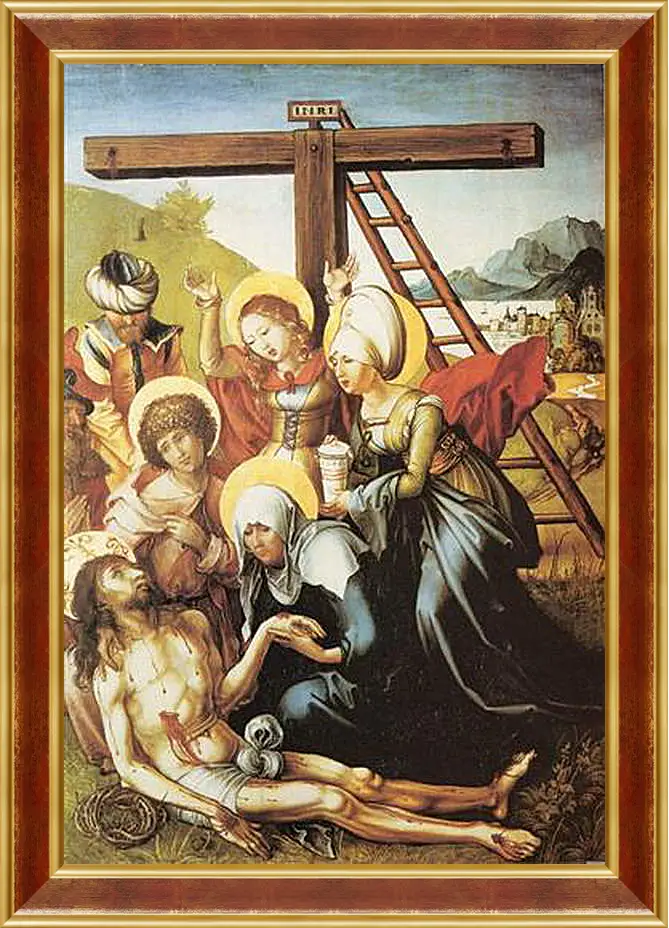 Картина в раме - Die sieben Schmerzen Maria, Mitteltafel (die Beweinung Christi). Оплакивание Христа. Альбрехт Дюрер