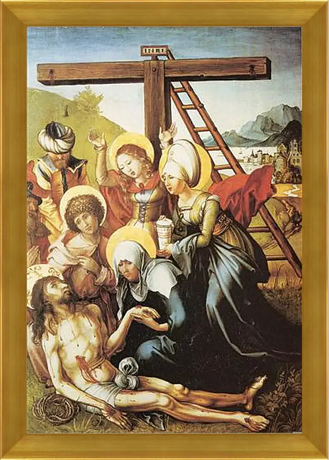 Картина в раме - Die sieben Schmerzen Maria, Mitteltafel (die Beweinung Christi). Оплакивание Христа. Альбрехт Дюрер