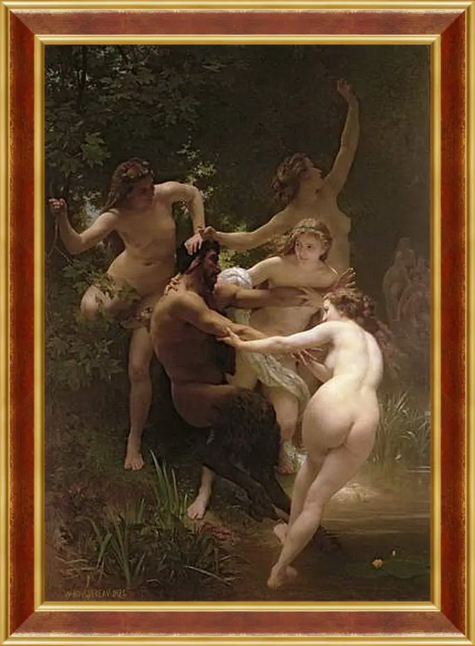 Картина в раме - Nymphs and Satyr - Нимфы и Сатир. Адольф Вильям Бугро