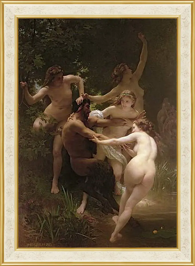 Картина в раме - Nymphs and Satyr - Нимфы и Сатир. Адольф Вильям Бугро