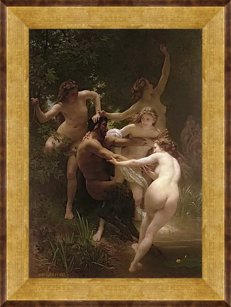 Картина в раме - Nymphs and Satyr - Нимфы и Сатир. Адольф Вильям Бугро