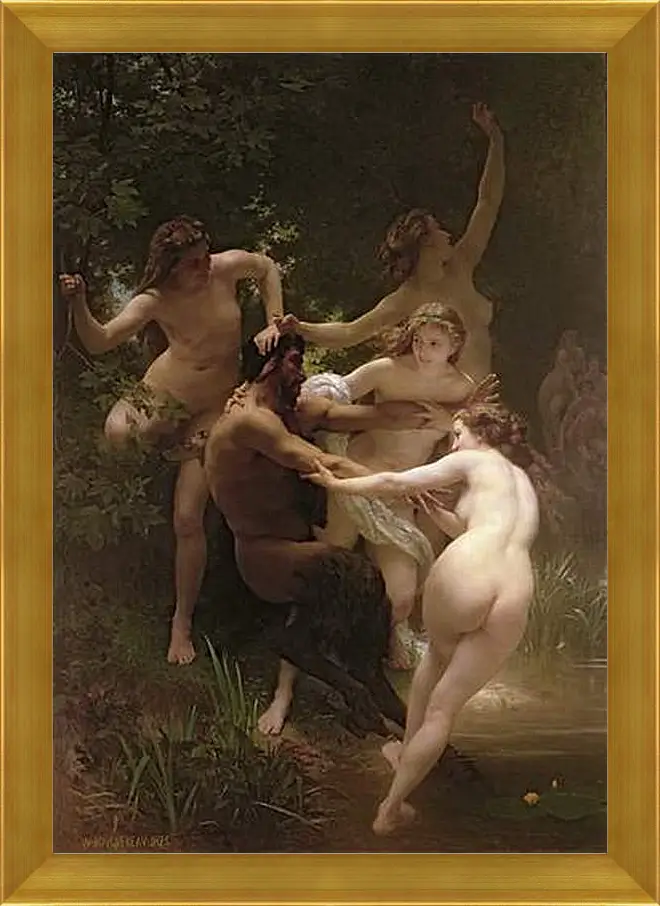 Картина в раме - Nymphs and Satyr - Нимфы и Сатир. Адольф Вильям Бугро