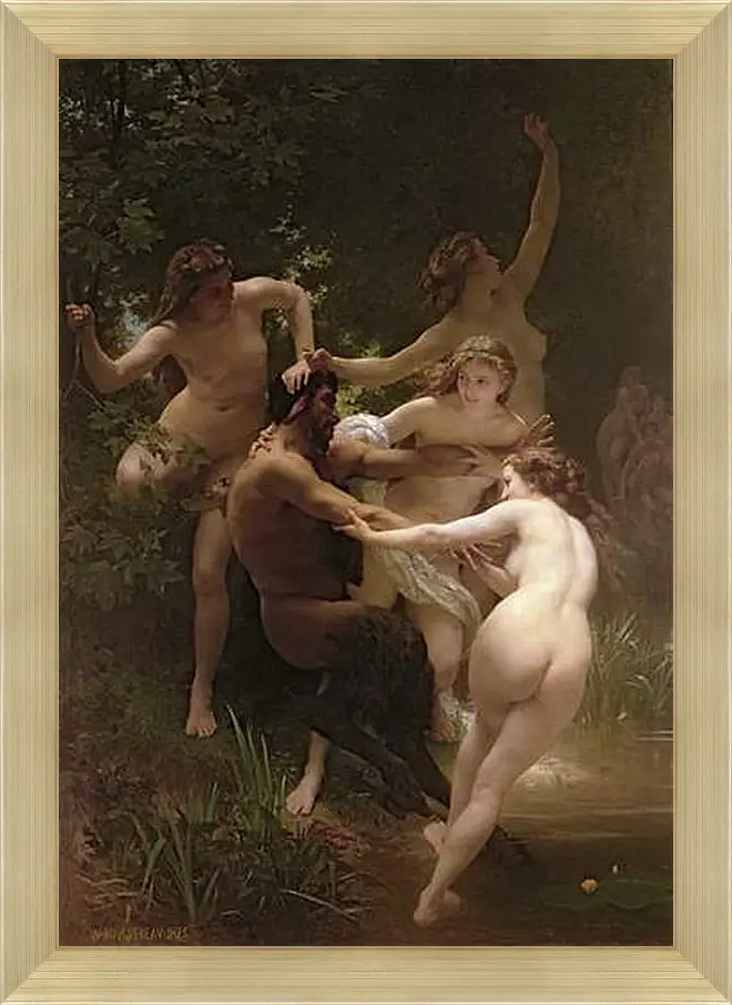 Картина в раме - Nymphs and Satyr - Нимфы и Сатир. Адольф Вильям Бугро