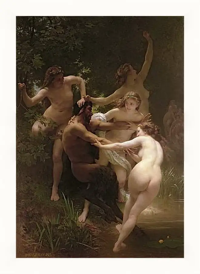 Картина в раме - Nymphs and Satyr - Нимфы и Сатир. Адольф Вильям Бугро