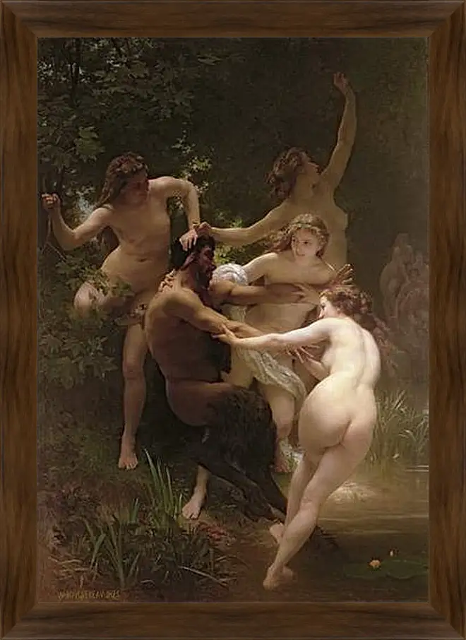 Картина в раме - Nymphs and Satyr - Нимфы и Сатир. Адольф Вильям Бугро