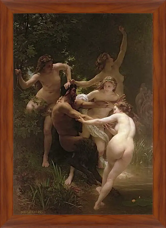 Картина в раме - Nymphs and Satyr - Нимфы и Сатир. Адольф Вильям Бугро