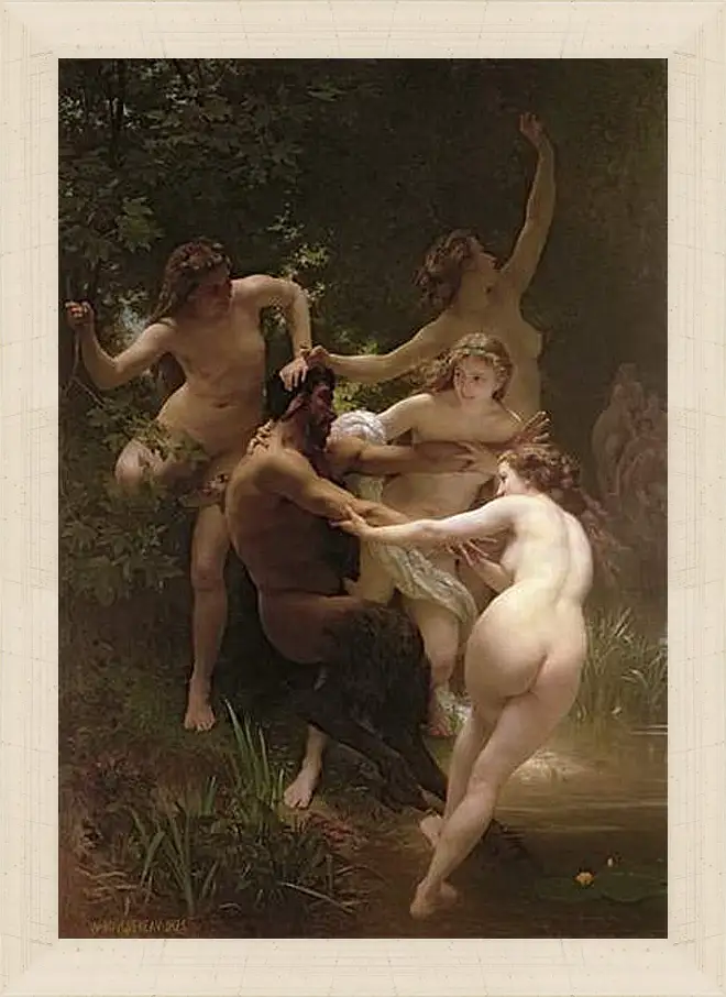 Картина в раме - Nymphs and Satyr - Нимфы и Сатир. Адольф Вильям Бугро