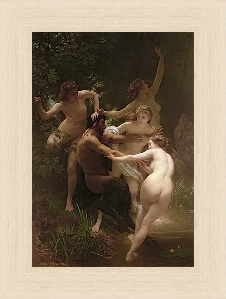 Картина в раме - Nymphs and Satyr - Нимфы и Сатир. Адольф Вильям Бугро