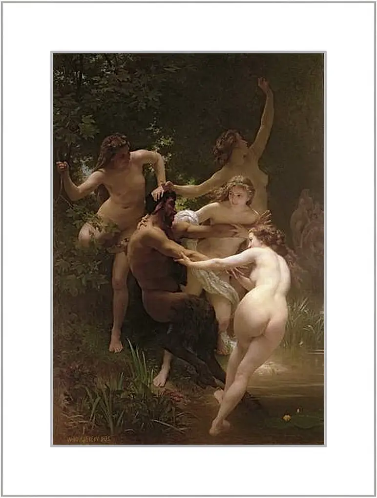 Картина в раме - Nymphs and Satyr - Нимфы и Сатир. Адольф Вильям Бугро