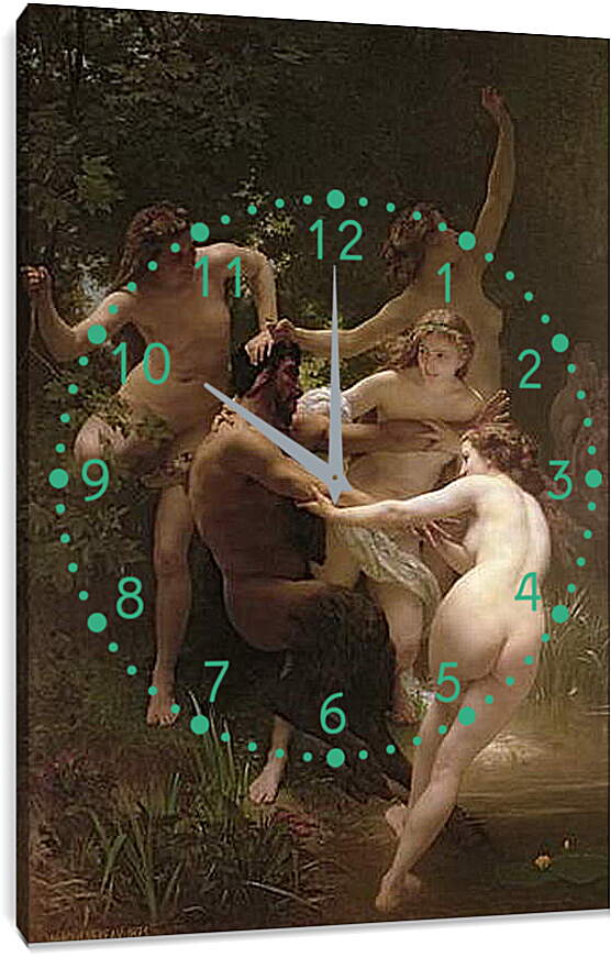 Часы картина - Nymphs and Satyr - Нимфы и Сатир. Адольф Вильям Бугро