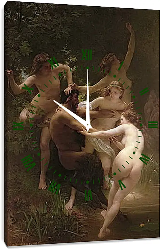 Часы картина - Nymphs and Satyr - Нимфы и Сатир. Адольф Вильям Бугро