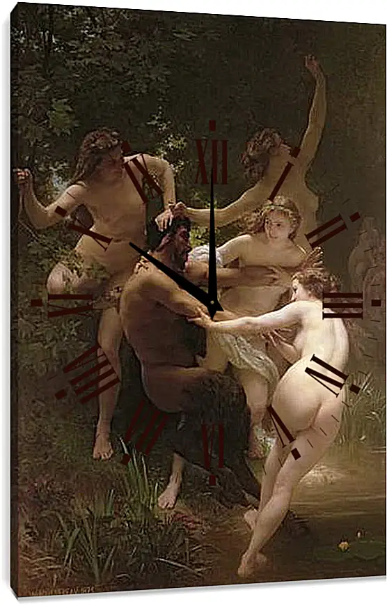 Часы картина - Nymphs and Satyr - Нимфы и Сатир. Адольф Вильям Бугро