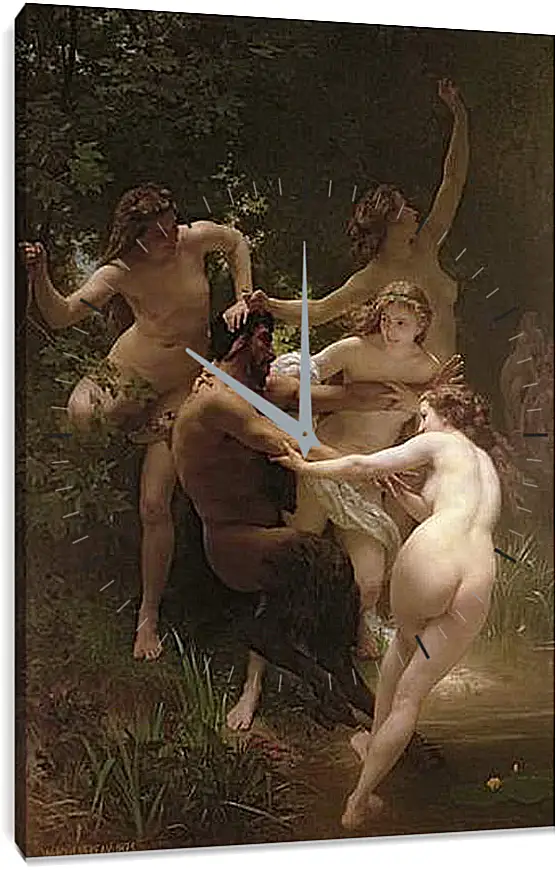 Часы картина - Nymphs and Satyr - Нимфы и Сатир. Адольф Вильям Бугро