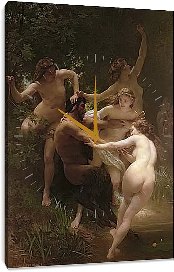 Часы картина - Nymphs and Satyr - Нимфы и Сатир. Адольф Вильям Бугро