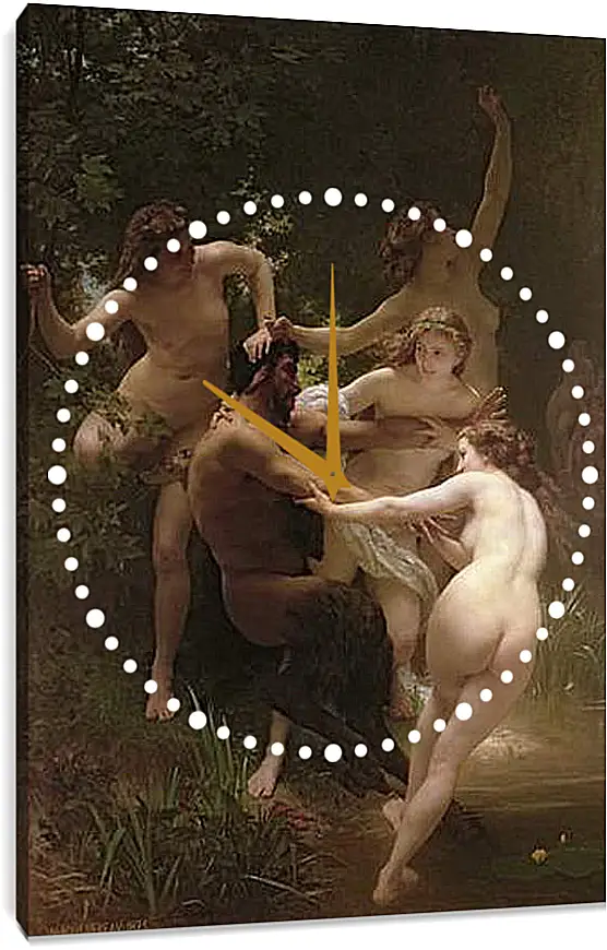 Часы картина - Nymphs and Satyr - Нимфы и Сатир. Адольф Вильям Бугро